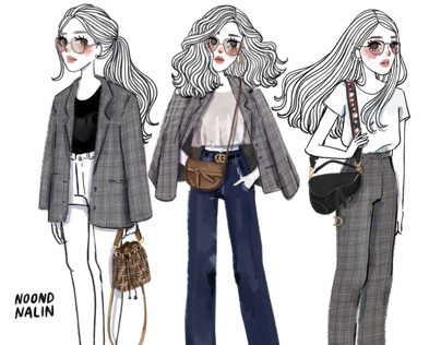 Check pattern outfit illustration