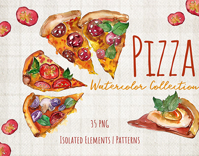 Tasty watercolor Pizza PNG collection
