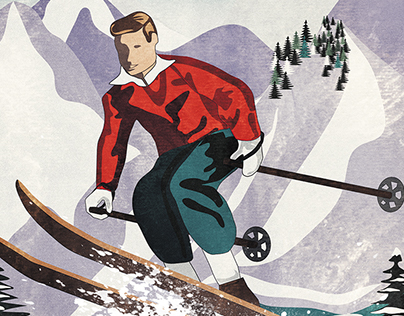 Vintage Travel Poster Skiing in Chamonix France