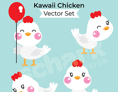 Kawaii Chickens - Vector Set