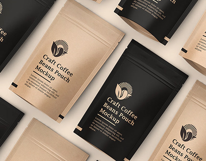 Craft Paper Coffee Pouch Bag Mockup Free PSD