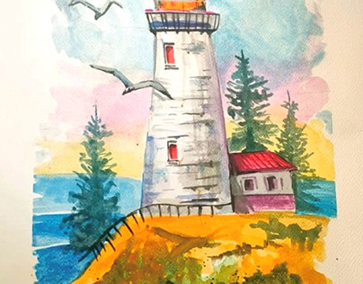 Cartoon background for a lighthouse (aquarelle colors )