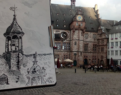 Urban Skteching: Detail Marburg Rathaus (Town Hall)
