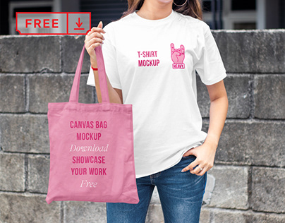 Free T-Shirt with Canvas Bag Mockup