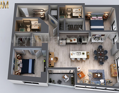 3D Floor Plan Rendering of an Astonishing Apartment
