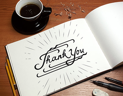 Hand lettering “Thank you”. Templates for cards.