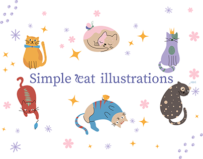 Set of simple cats illustrations and patterns
