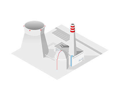 Vector isometric illustration of a nuclear power plant