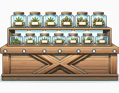 Vector Illustrated Cannabis Dispensary Display Table