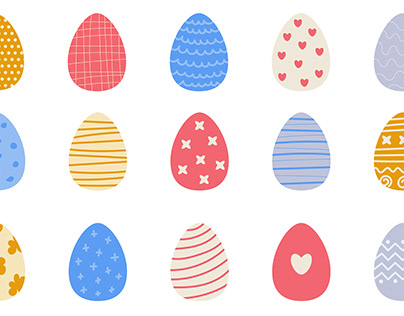 Set of easter eggs. Cute doodle hand drown painted eggs