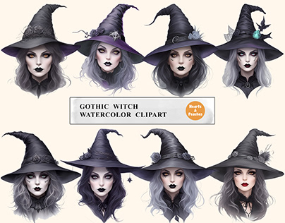 Free Halloween Gothic Witch Watercolor Clipart Bundle