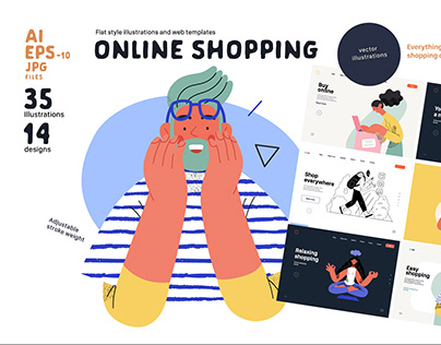 Online Shopping 35 flat vector illustrations