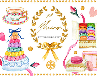 Macaron. Pastry Watercolor Clipart