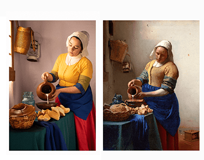 Recreation painting The Milkmaid Johannes Vermeer