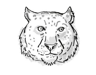 snow leopard Endangered Wildlife Cartoon Retro Drawing