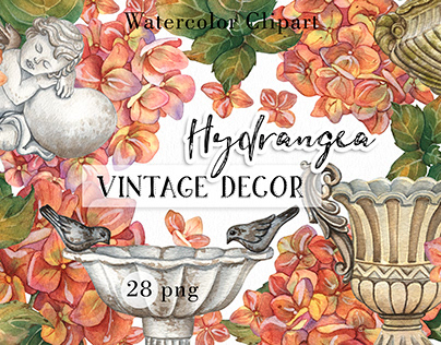Watercolor Hydrangea Flower Clipart