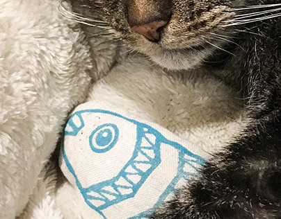 Hand printed and sewn catnip toys for pets