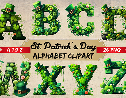 Watercolor St. Patrick's Day Alphabet Clipart