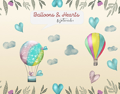 Watercolor Balloons & Hearts