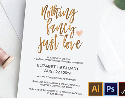 Gold Nothing fancy just love wedding invitation