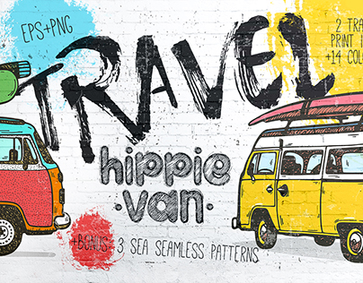 Vintage Hippie Van Print design.