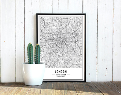 UK City Street Maps - Print Art - Modern Wall Art