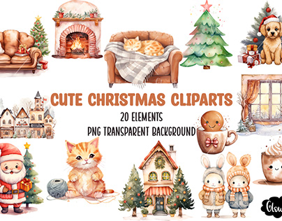 Cute Christmas PNG Sublimation Cliparts.