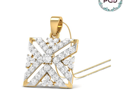 Sparkling Square X Gold Pendant By PC Jeweller