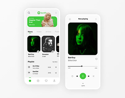 Spotify app design, UIUX, App Design, Spotify music app