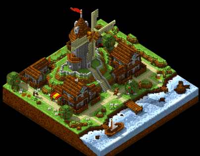 Windmill by the sea - Voxel Art Animation