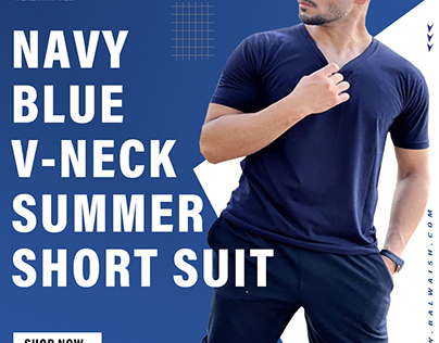 Navy blue v-neck summer shorts suit