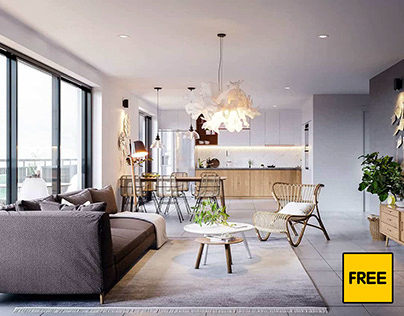 Free 3D Scene Livingroom- Kitchenroom From Doan Nguyen