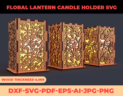 Floral Lantern Candle Holder SVG