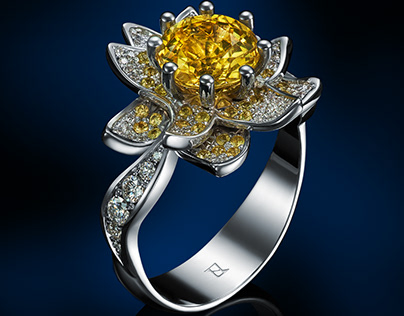 Yellow sapphires and diamonds in white gold 14k
