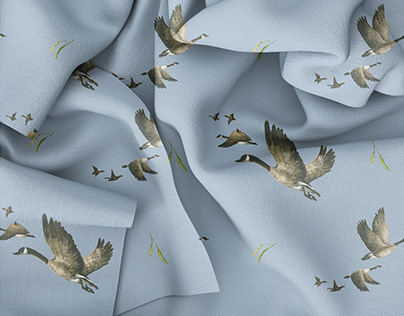Wild geese. Set of watercolor seamless patterns.