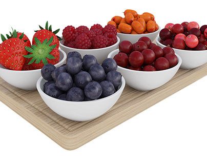 Berries in white bowls