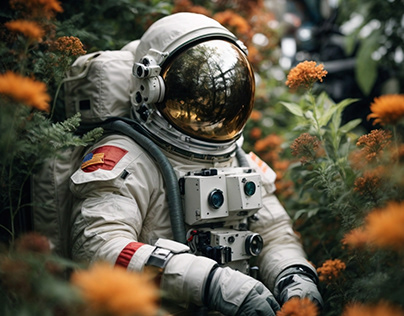 AI Art - Astronaut in the Middle of Flowers