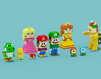 Voxel Super Mario Characters Low-poly 3D model