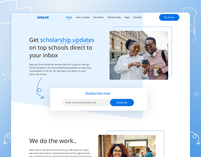 Intent - Landing page web design for a scholarship site