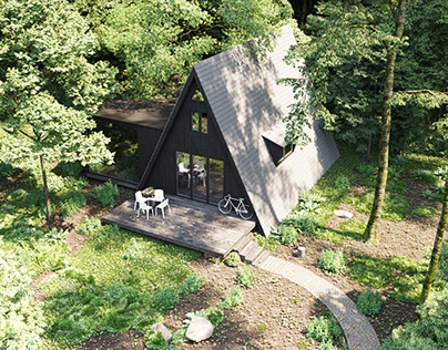 3D visualization of a house in the forest