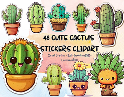 Cute Cactus Stickers Bundle