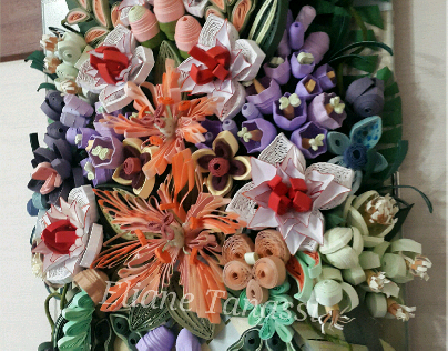 Woven Paper Basket with Quilled Flowers and Lilies