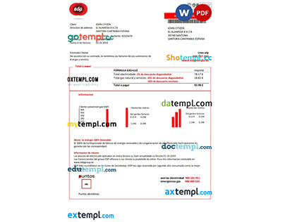 Spain EDP Energia utility bill template in Word and PDF