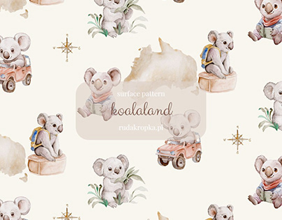 Project thumbnail - koalaland watercolour pattern design koala traveler