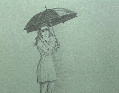 Pencil Lady with umbrella