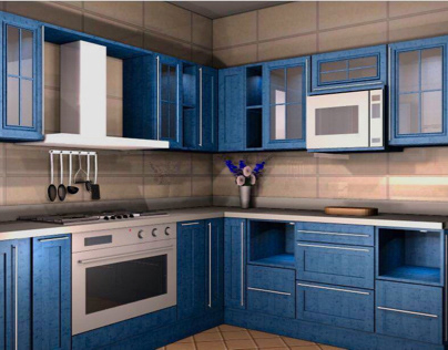 Dark blue neoclassic kitchen