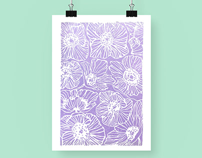 Linocut floral pattern poster