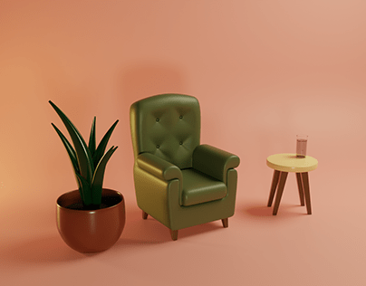 Low poly chair plant table