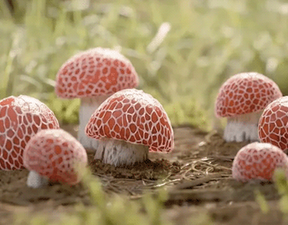 Mushrooms. 3d animation.