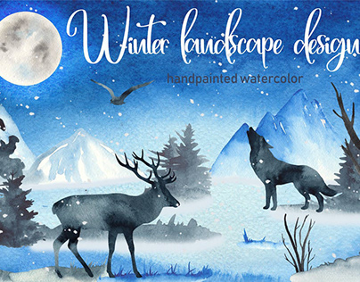 Watercolor Winter landscape designer